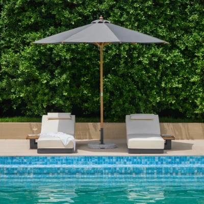 Picture of Lorigin Wooden Outdoor Lounger with side table - Natural wood