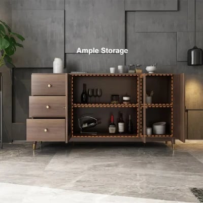 Atacha Modern Sideboard – Natural Wood with Drawers and Shelves