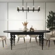 Picture of Elegant Black Oval Dining Table with Sculpted Legs