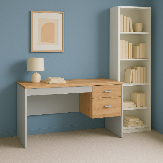 Picture of Belvoro - Modern Wooden Study Desk with Drawers  - Natural wood