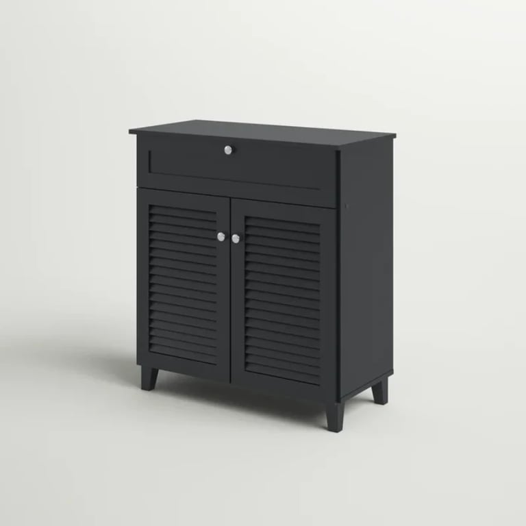 Dark Gray 12 Pairs Manufactured Wood Shoe Storage Cabinet