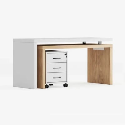 Picture of Alvar –Swivel L-Shaped Desk with Movable File Cabinet -Natural Wood