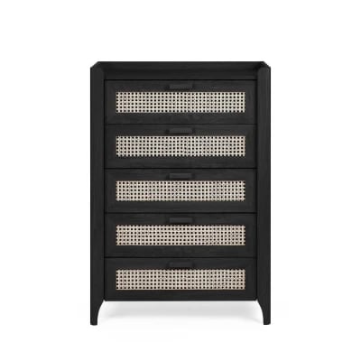 Zaria - Natural wood storage unit with rattan fronts.