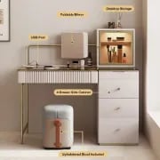 Picture of Marvella Vanity Set – Glass Top with lighting Cabinet and Matching Chair