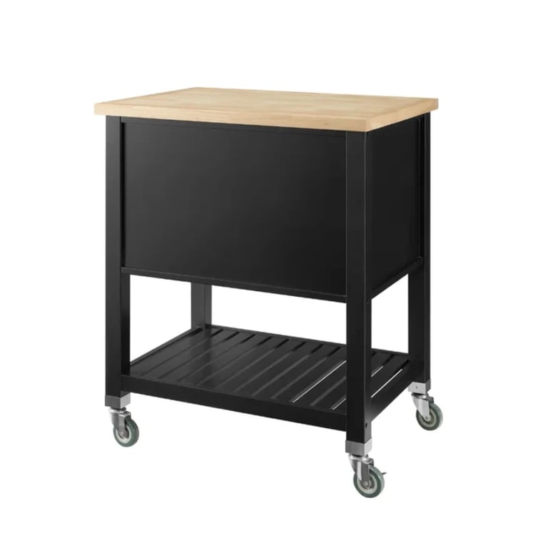 Diwai Rolling Kitchen Cart with Solid Wood Top