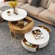 Picture of Valiro Natural Wood Coffee Table – With Sliding Drawers & Artistic Design
