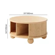 Aureo Round Storage Coffee Table with Sliding Doors – Natural Wood
