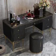 Vanity Dressing Table – Marble-Effect Top with Gold Legs