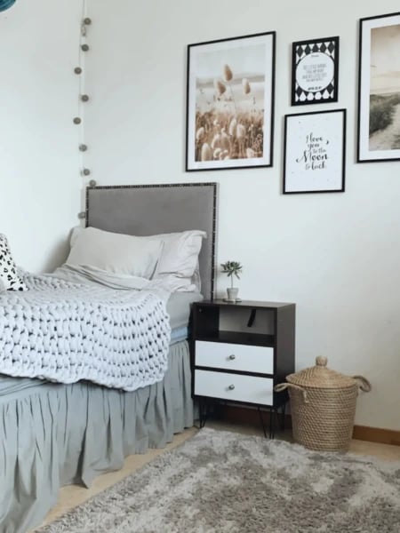 Picture of Arven – Modern Natural Wood Bedside Table with Open Shelf & 2 Drawers