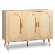 Rubena – Natural Wood Shoe Cabinet with Rattan Front (Three Doors)
