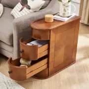 Picture of Rico Natural Wood Side Table – Rounded Design with Dual Drawers