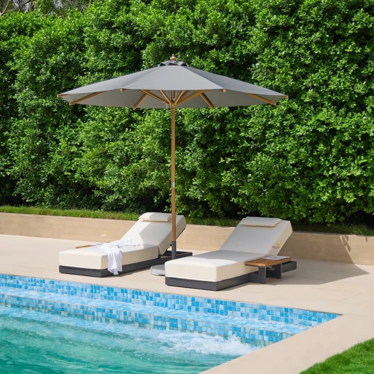 Picture of Lorigin Wooden Outdoor Lounger with side table - Natural wood