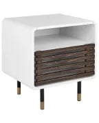 Elvio Modern Bedside Table – Natural Wood with Open Shelf & Drawer