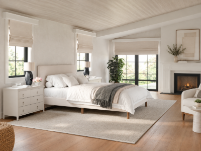 Picture of Eloria Upholstered Platform Bed - Natural Wood Modern Bed