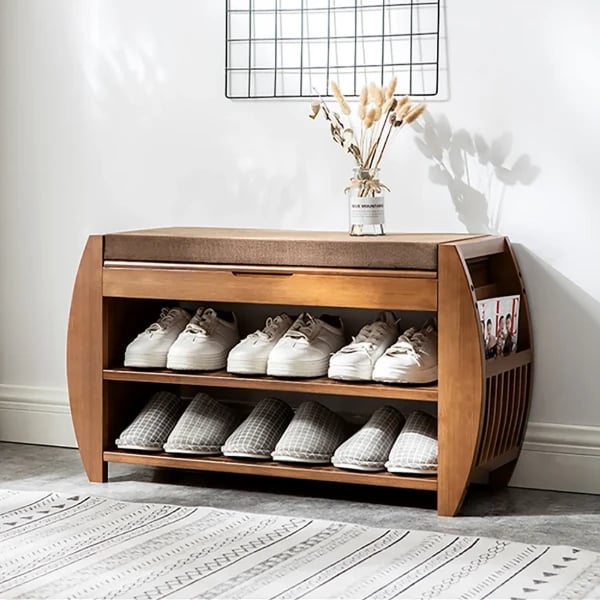 Arvena – Compact Natural Wood Shoe Bench with Storage