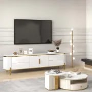 Picture of Clarva Curved TV Unit  – Gold Frame & Fluted Charm