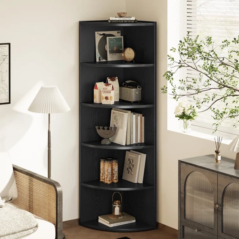 Marvo – Modern Natural Wood Corner Bookcase