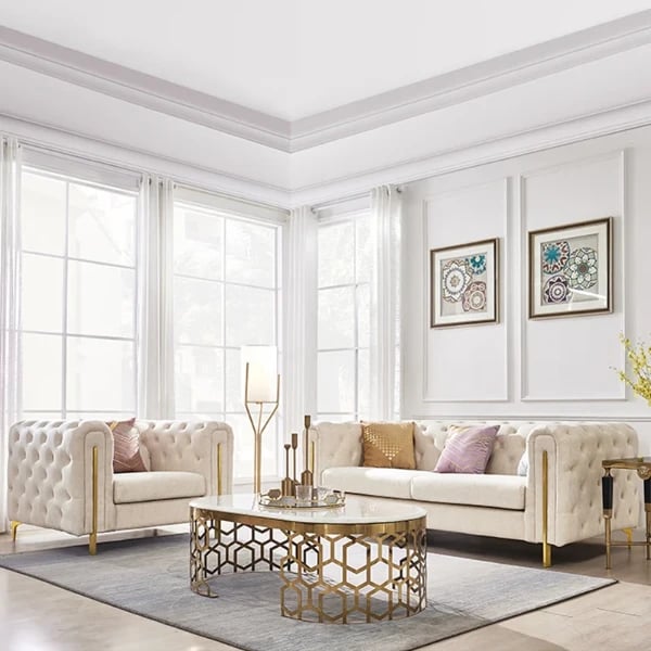 Évianne – Sofa & Armchair Set with Elegant Gold Accents