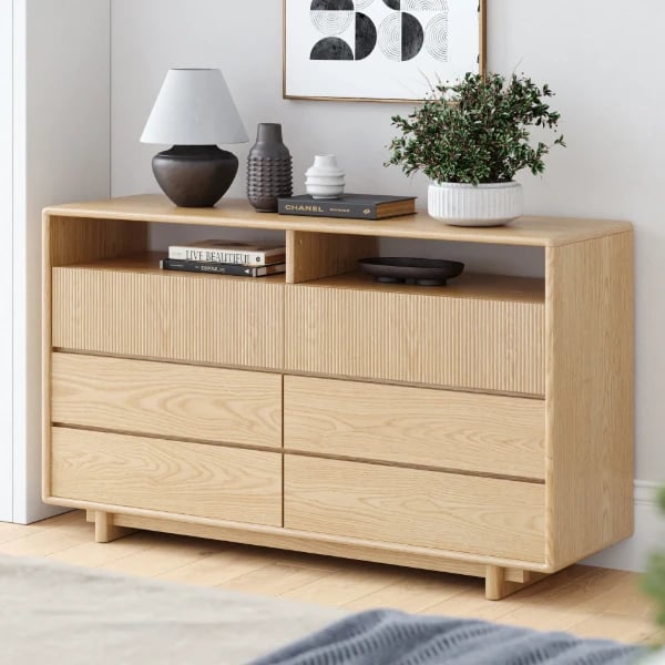 Picture of Mirella Natural Wood Dresser – 8-Drawer Storage with Modern Grooved Design