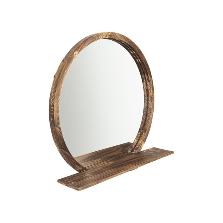 Picture of Keku Natural wood Round Mirror - Mounted