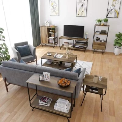 Smyth 4 - Legs Rectangular Coffee Table with Storage, Brown & Black