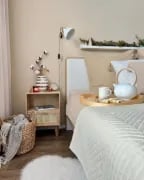 Liora Natural Wood Bedside Table – Open Shelf & Woven Drawer