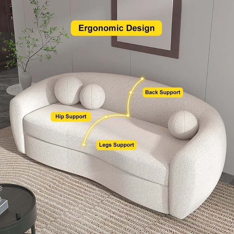 صورة صوفا سيرينيتي مودرن بيضاء تيدي قطيفة 3 مقاعد منحنية