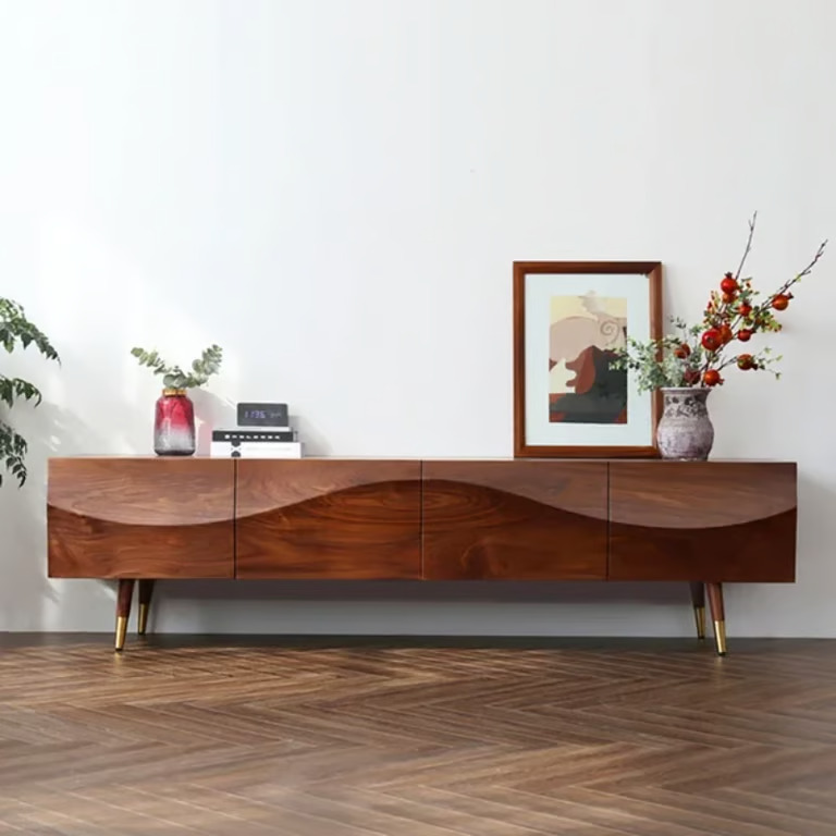 Auric Classic Natural Wood TV Stand – 4 Drawers & Open Shelves