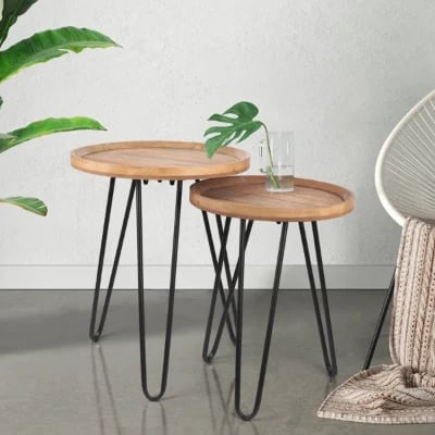 صورة طاولة جانبية حديثة خشب طبيعي هارڤ  - قطعيتن