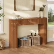 Linea Fluted Console Table – Natural Wood