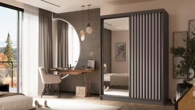 Picture of Lamelo Natural wood Wardrobe with Mirror