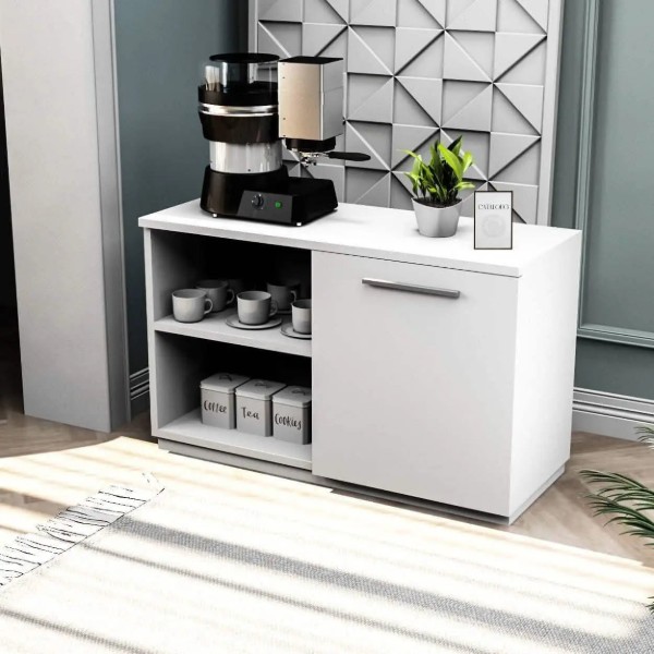Nuvio Coffee Corner Cabinet – Compact White Design with Side Door