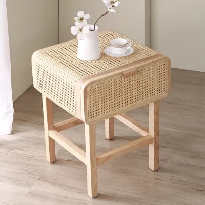 Picture of Amélie - Natural Wood & Rattan Side Table