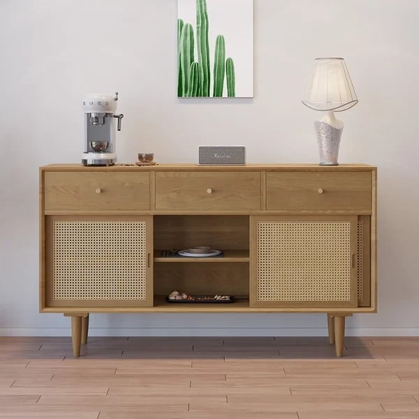 Renvo Sideboard – Natural Wood and  Rattan