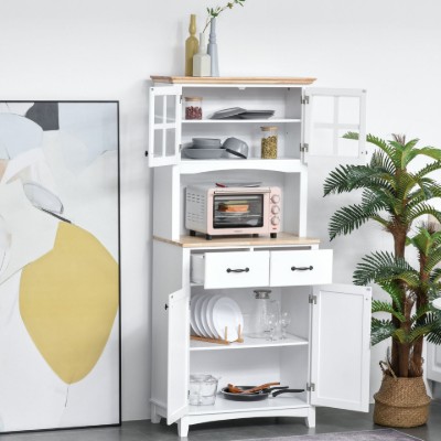 Costa Kitchen Hutch Compact Storage Cabinet with Glass Doors - Natural Wood