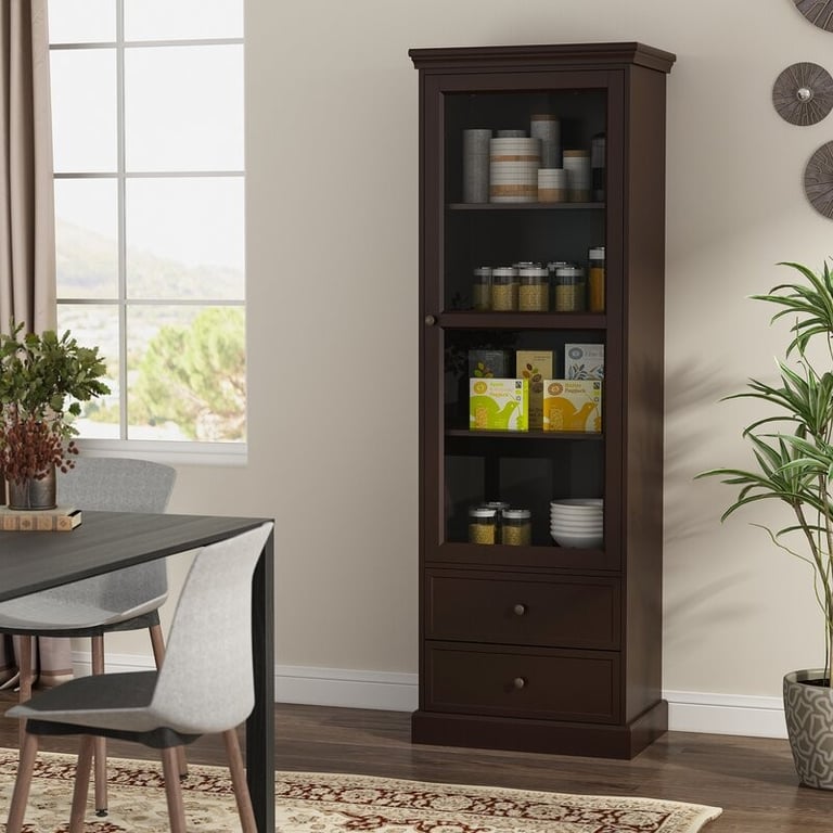 Liyan Glass Storage Cabinet – Natural Wood