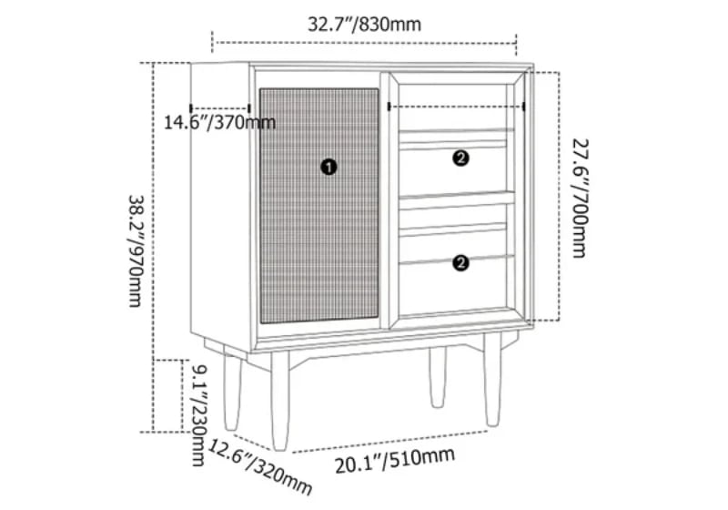 Patrick Storage Cabinet Natural Wood with Rattan