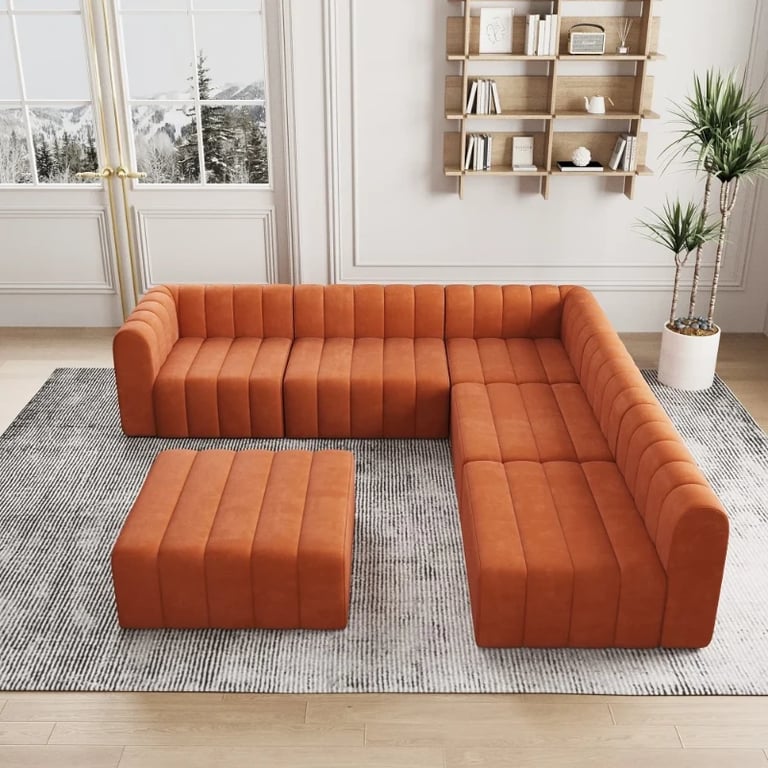 صورة لوريا كنبة ركنية متغيرة –  ٦مقاعد بقاعدة من الخشب الطبيعي