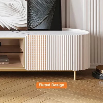 صورة طاولة تليفزيون بيضاويه حديثه باليي - خشب طبيعي