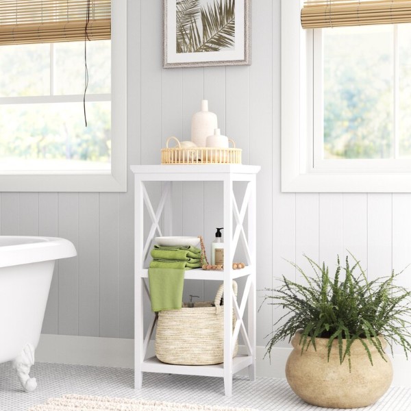 Scarlett Free-Standing Bathroom With Shelves - natural wood
