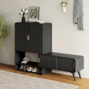 Lunaro – Modular Shoe Cabinet with Sliding Bench | Natural Wood