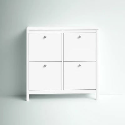 White Mchone 16 Pairs Manufactured Wood Shoe Storage Cabinet