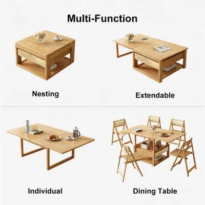 صورة زانتا طاولة قهوة خشب طبيعي متعددة الاستخدام