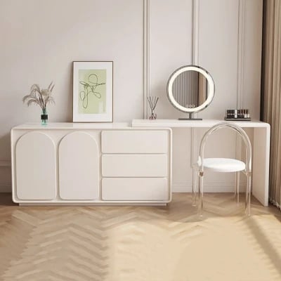 Arcadia Extendable Vanity Set – Natural Wood with Modern Storage Design