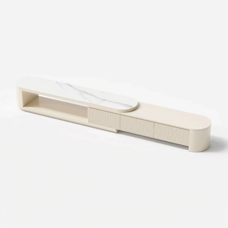 Levanto Set – Extendable TV Unit and Coffee Table with Marble-Effect Top