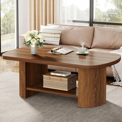 Oria – Modern Coffee Table with Storage Shelf – Natural Wood