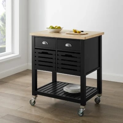 Diwai Rolling Kitchen Cart with Solid Wood Top