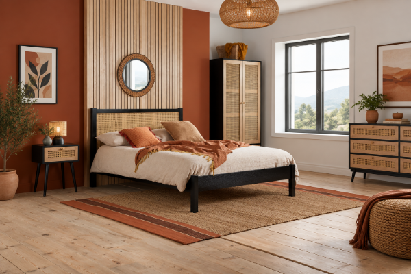 Picture of Aurélien Natural Wood Bed – Woven Headboard