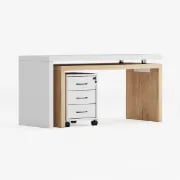 Picture of Alvar –Swivel L-Shaped Desk with Movable File Cabinet -Natural Wood