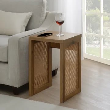 Siems Side Table with Rattan Panels – Natural Wood